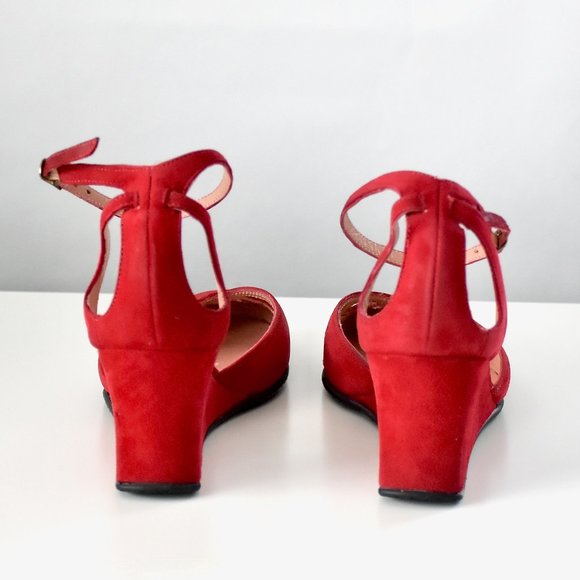 Stephane Kelian Made in FRANCE Red Suede 2.25” Wedge shoes Womens 6.5 - Picture 4 of 13